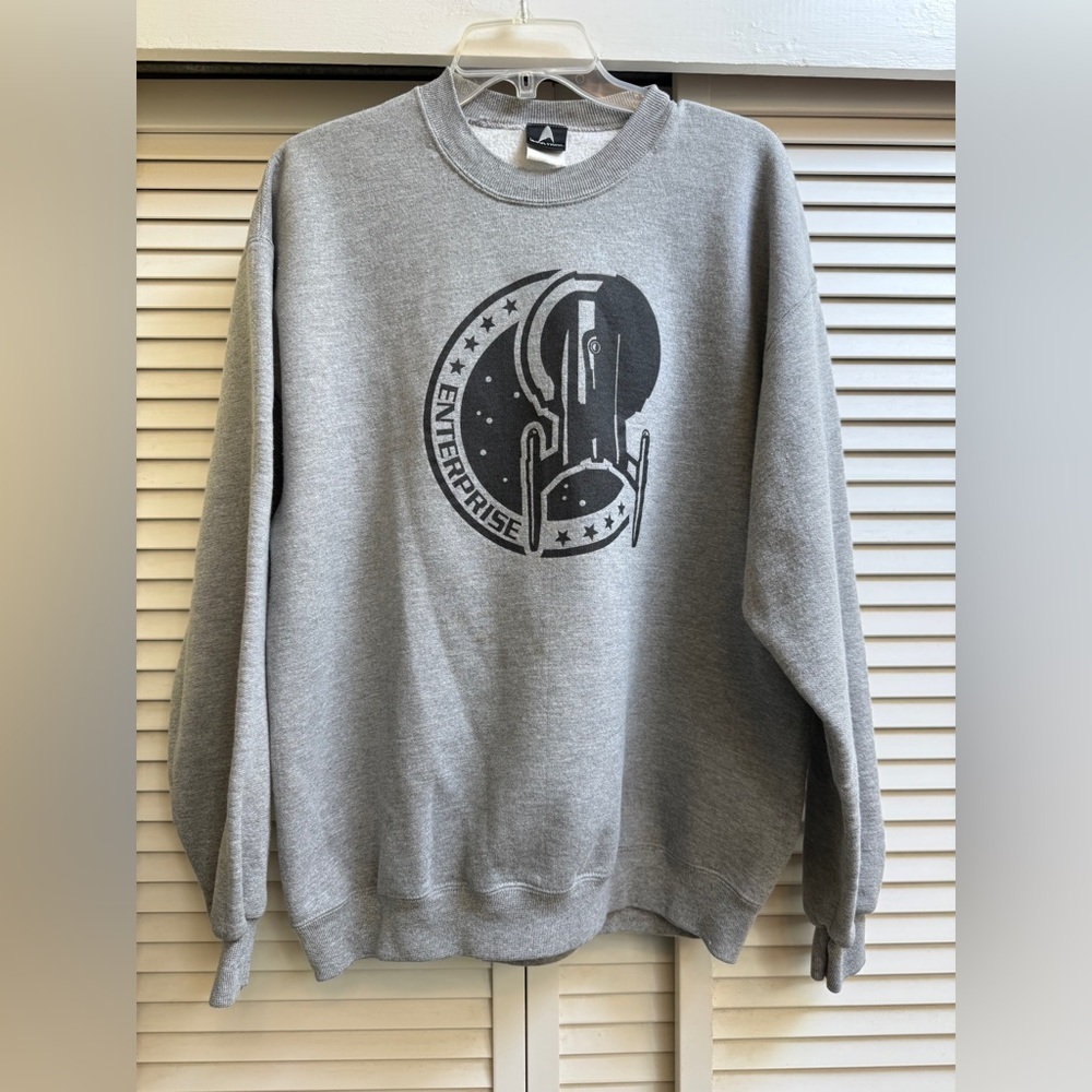 Vintage Star Trek Gray/Black Graphic Enterprise Crewneck Sweatshirt Unisex Sz L